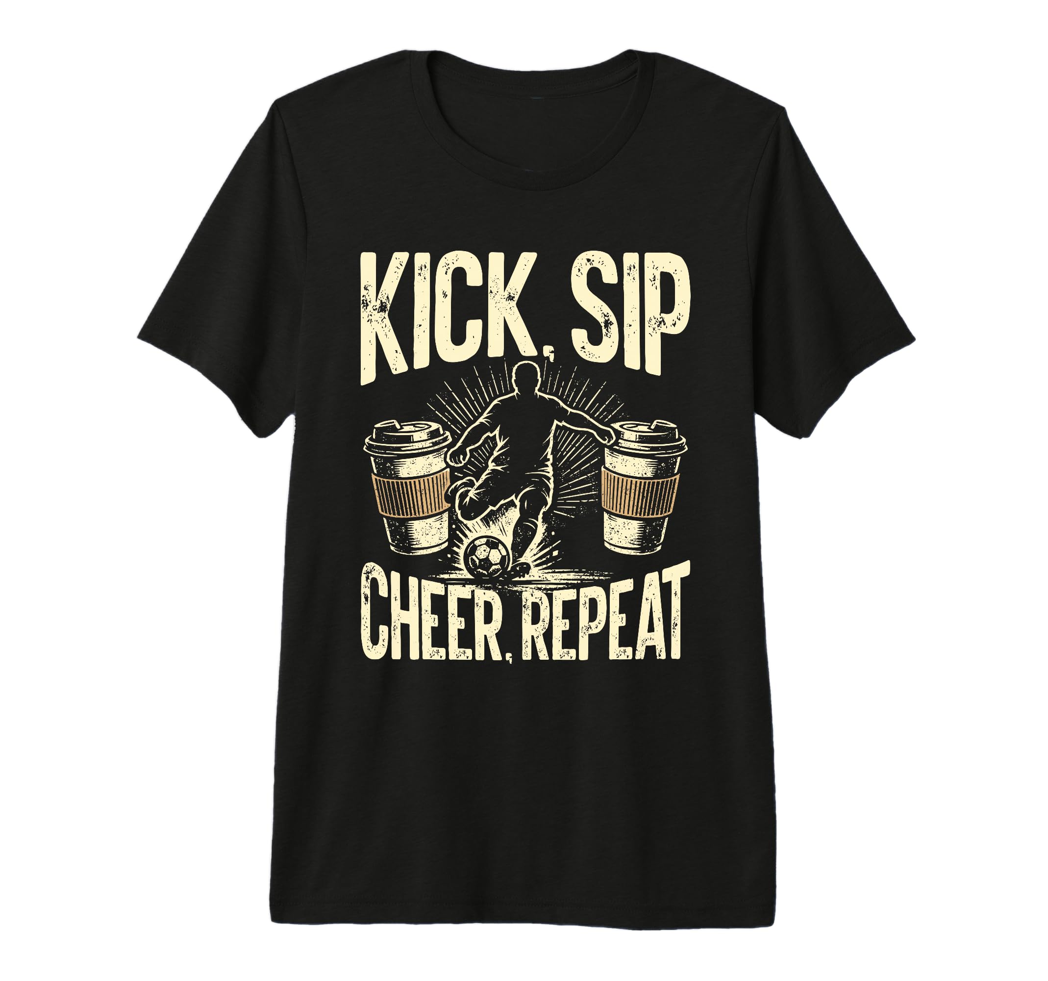 Kick Sip Repeat Soccer Coffee Lover Tri T-Shirt - Trendy Graphic Unisex