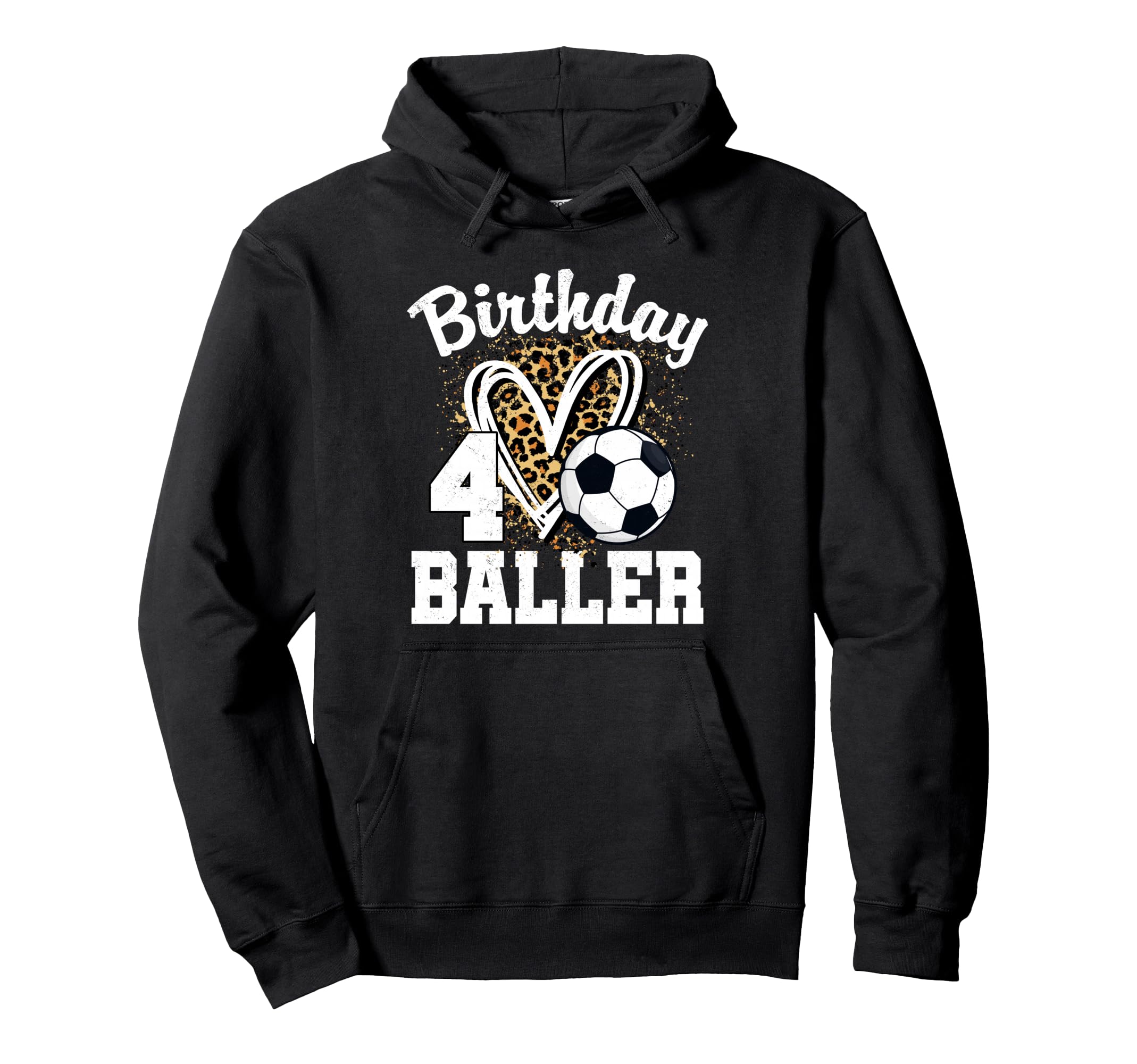 4Th Birthday Soccer Ball Leopard Heart Hoodie - Streetwear Style Men Women