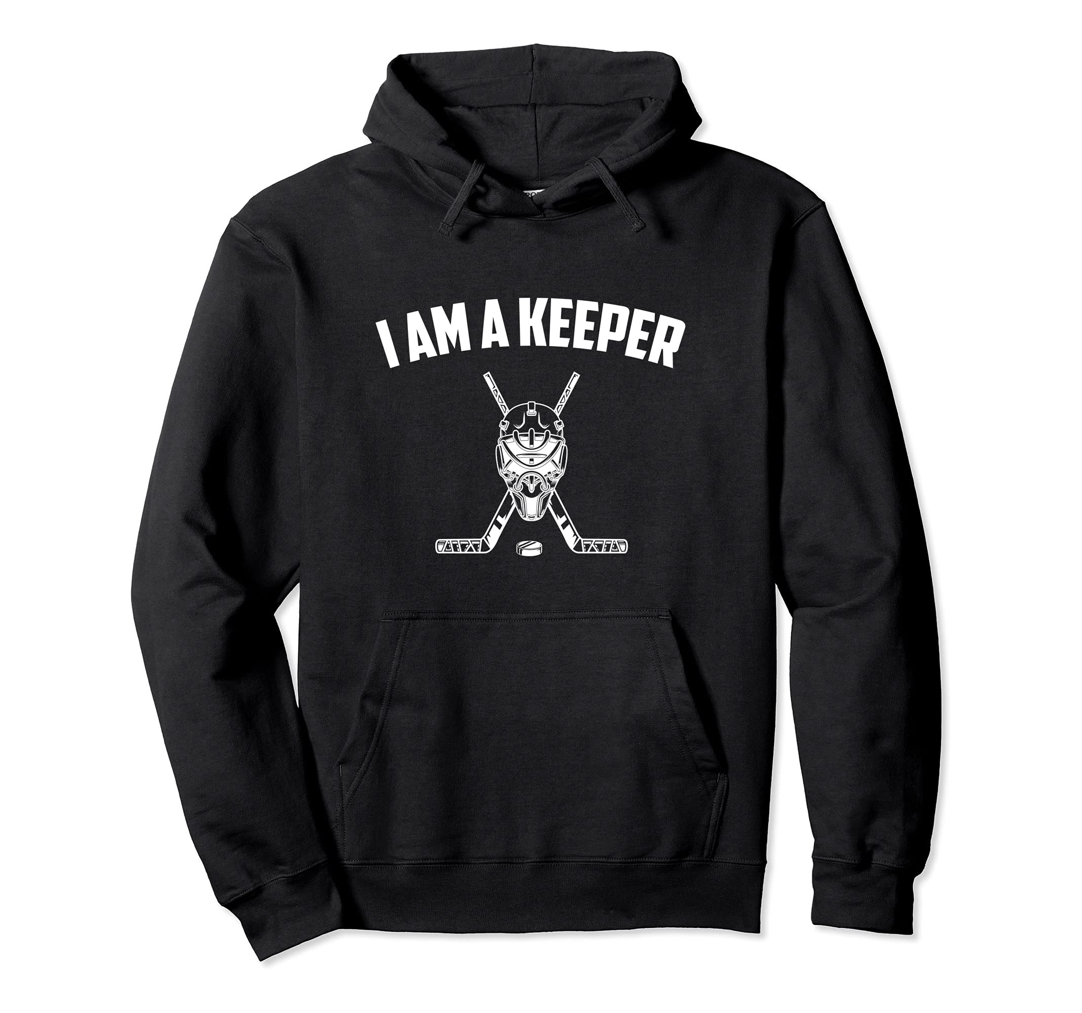 I Am Keeper Funny Ice Hockey Hoodie - Minimalist Print for Adults