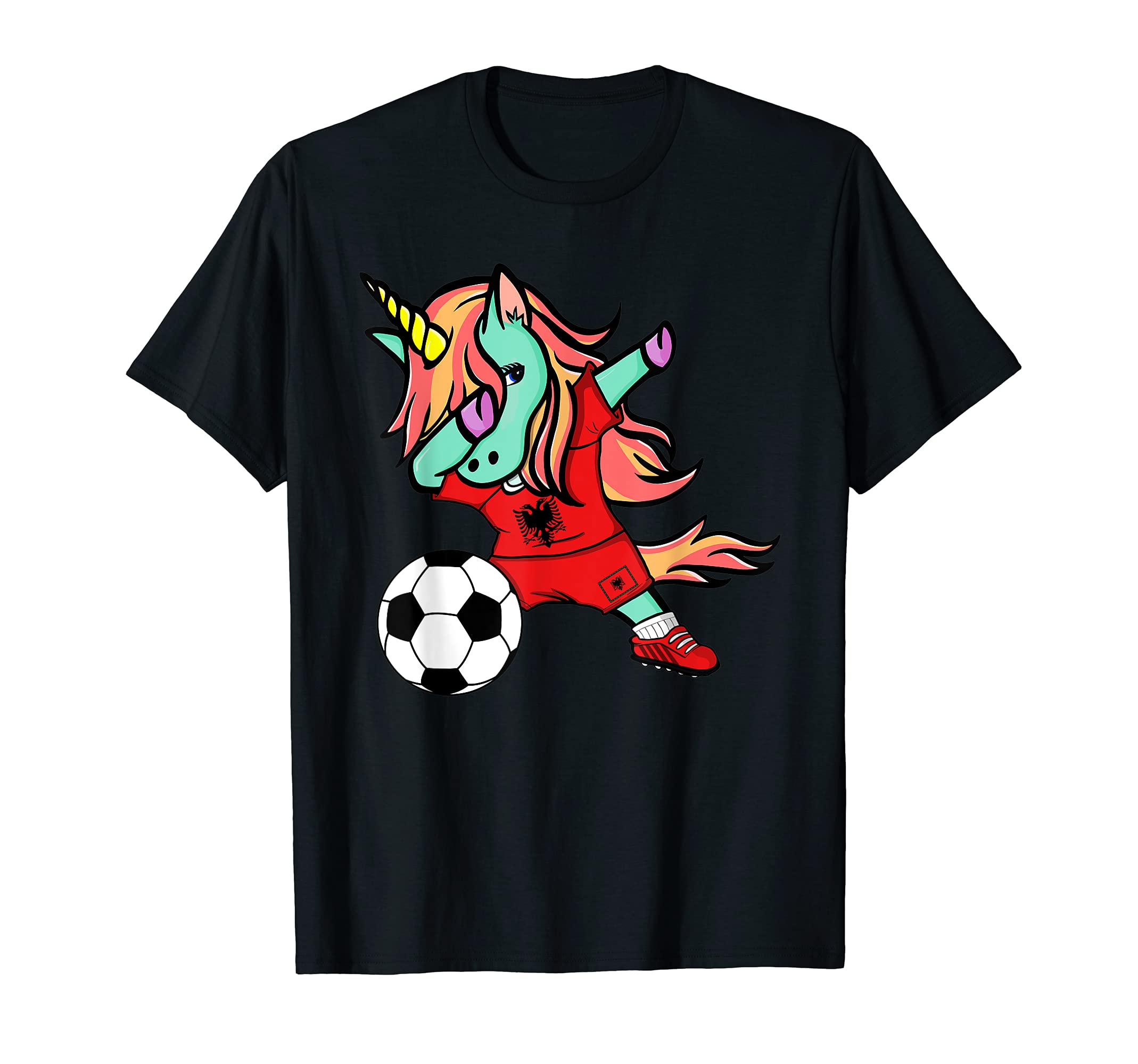 Dabbing Unicorn Albania Soccer T-Shirt - Casual Everyday Wear Men Women