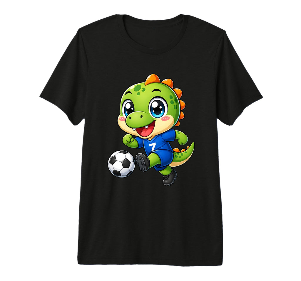 Kawaii Dinosaur Playing Soccer Cartoon T-Shirt - Trendy Graphic Men Women