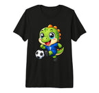 Kawaii Dinosaur Playing Soccer Cartoon T-Shirt - Trendy Graphic Men Women