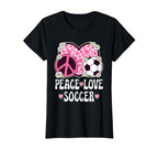 Peace Love Soccer Lover Cow Soccer T-Shirt - Unique Graphic Men Women