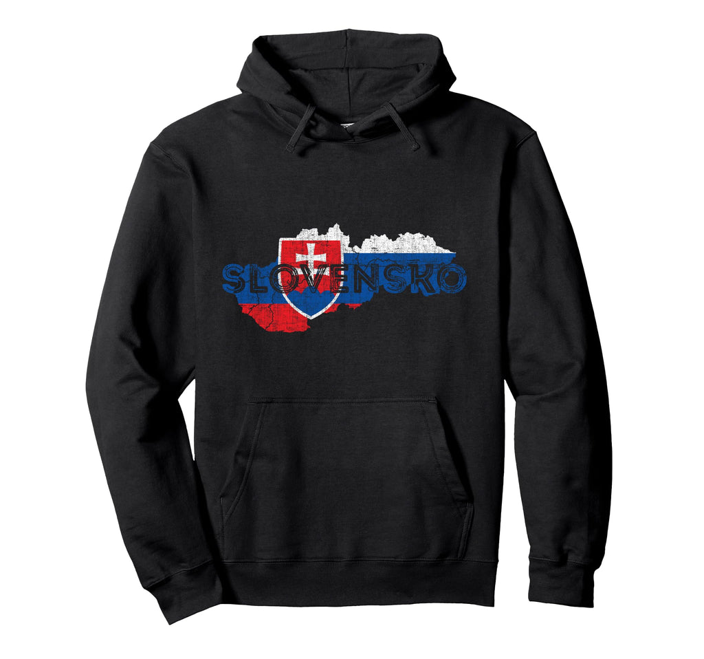 Slovak Map And Flag Souvenir Distressed Hoodie - Novelty Apparel Unisex