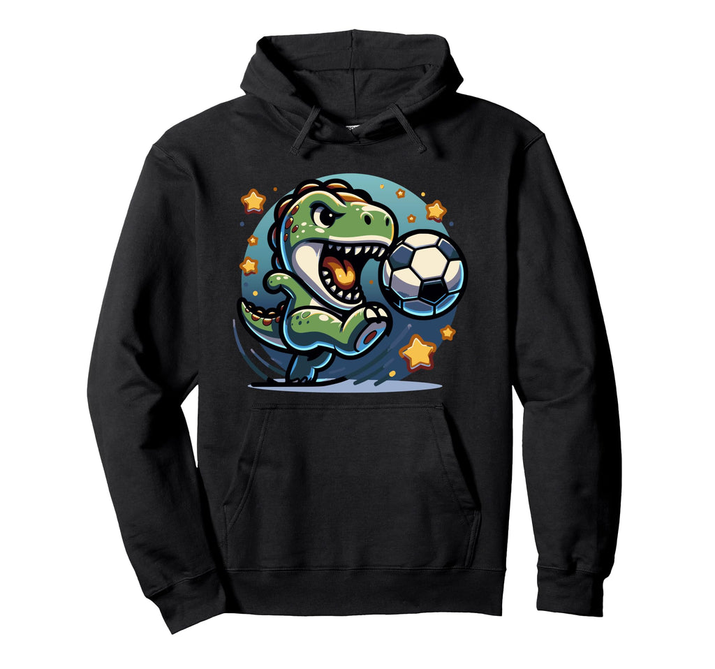 Soccer Player T Rex Dinosaur Kicking Ball Hoodie - Trendy Graphic Unisex