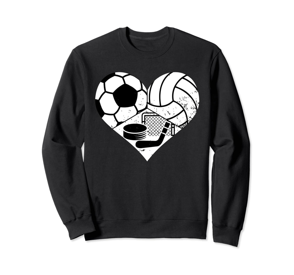 Soccer Volleyball Hockey Heart Sweatshirt - Aesthetic Graphic for Adults