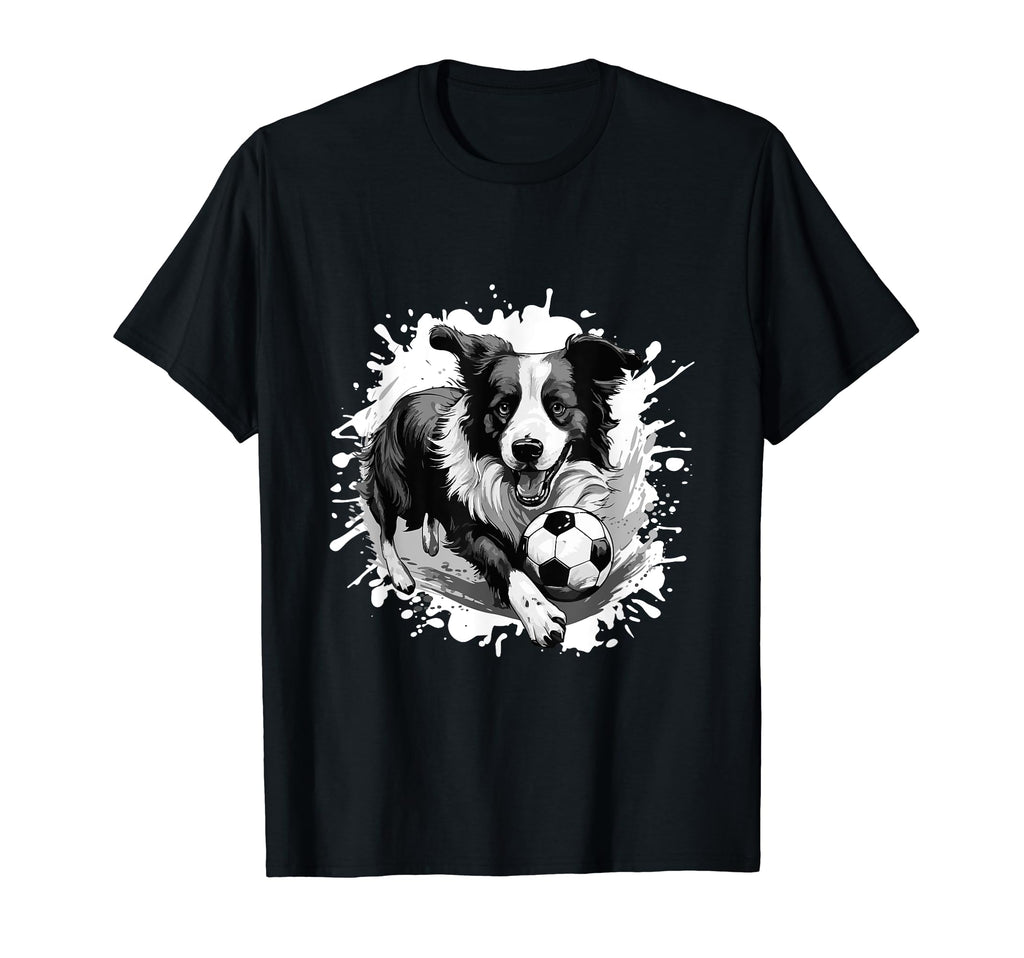 Border Collie Dog Playing Soccer T-Shirt - Casual Everyday Wear Men Women