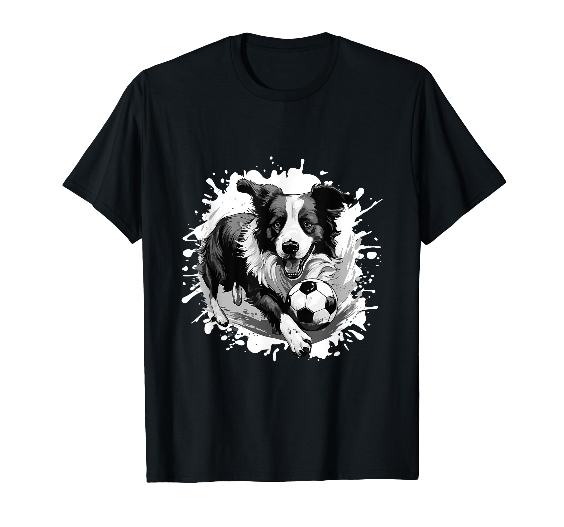 Border Collie Dog Playing Soccer T-Shirt - Casual Everyday Wear Men Women