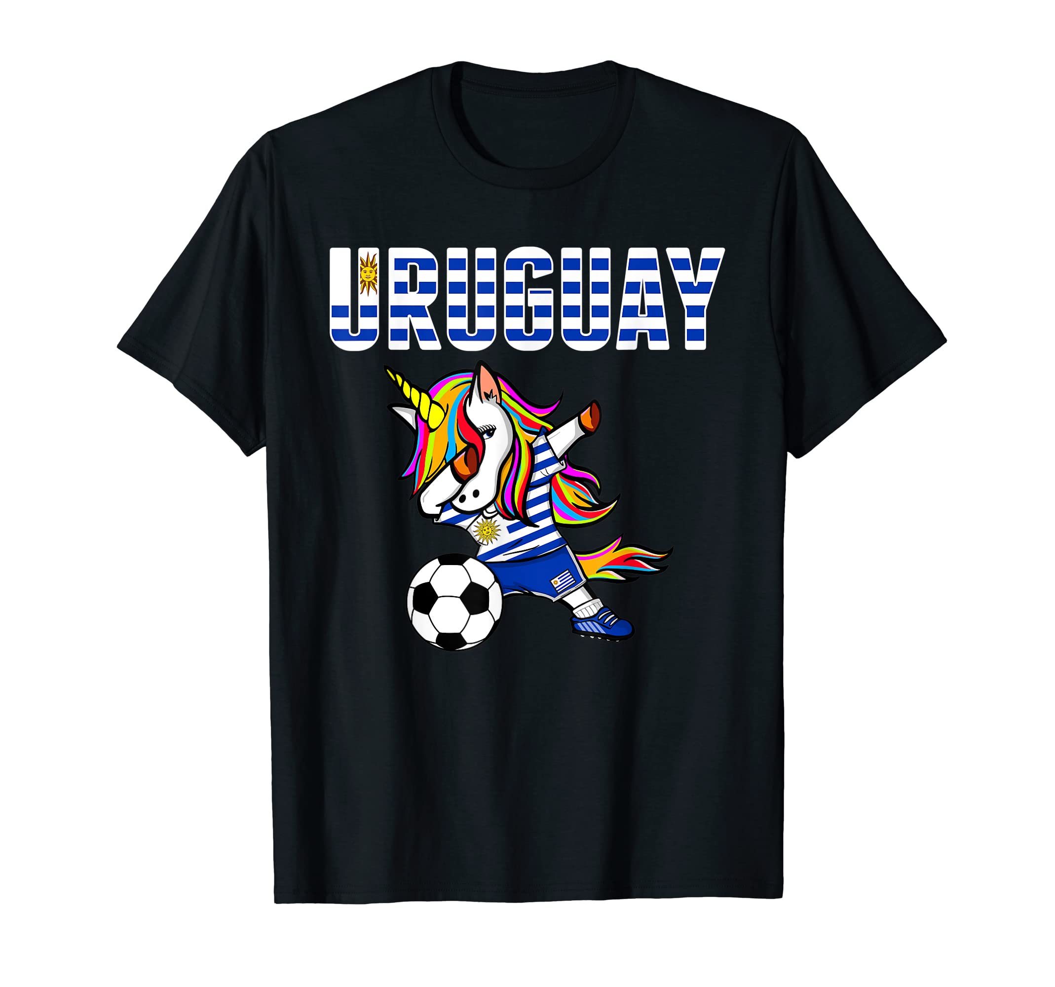 Dabbing Unicorn Uruguay Soccer Fans T-Shirt - Unique Graphic Men Women
