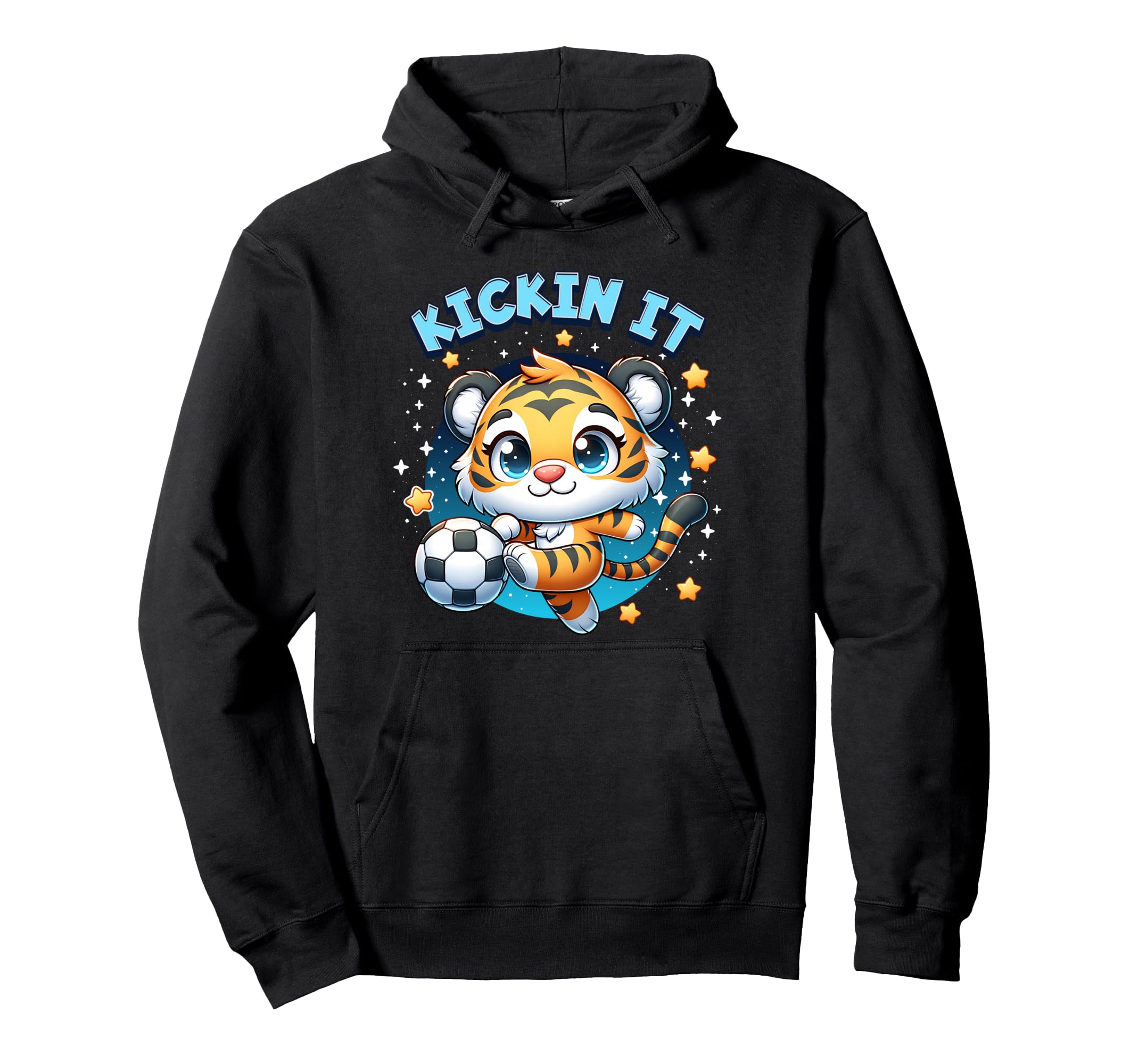 Kickin It Tiger Playing Soccer Hoodie - Fun Novelty Design for Adults