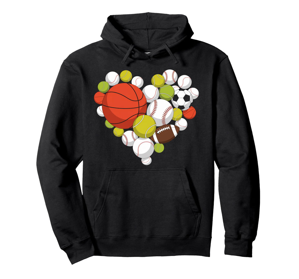 I Love Sports Basketball Football Hoodie - Fun Novelty Design for Adults