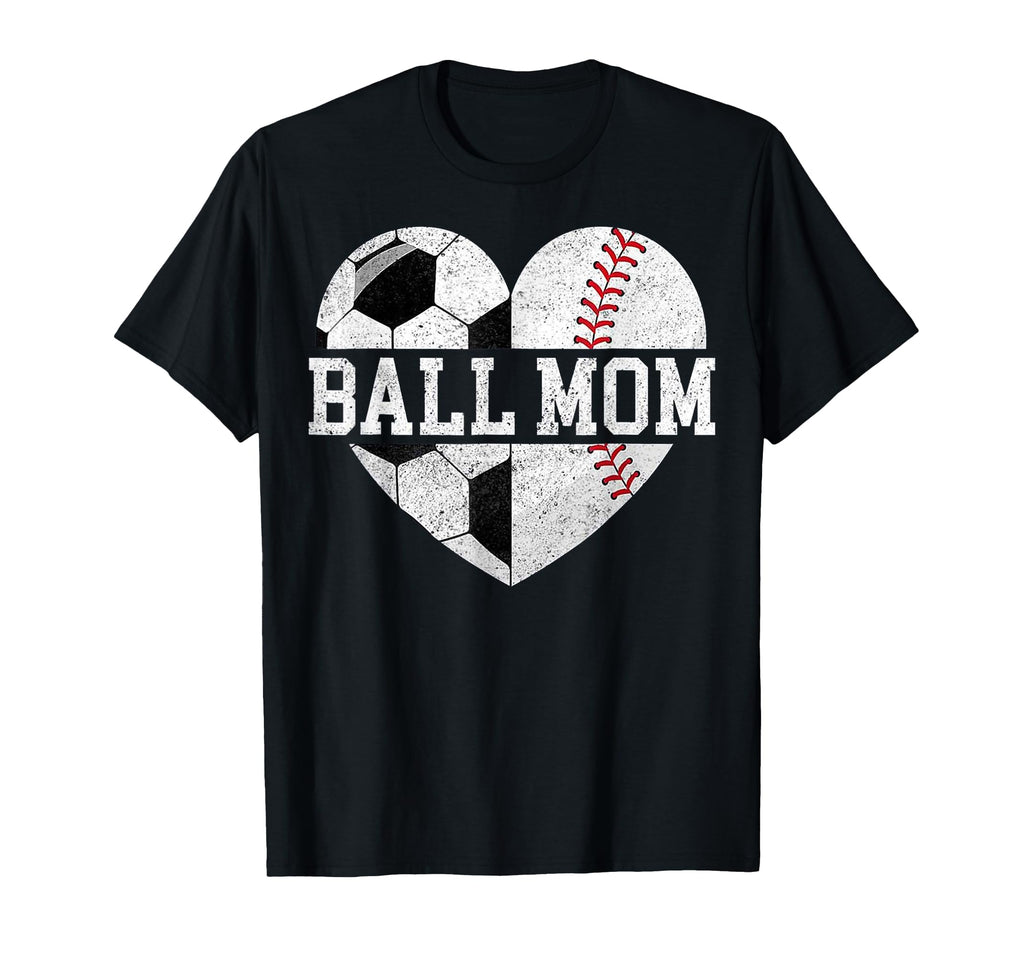 Mom Both Heart Soccer Baseball Sports Mom T-Shirt - Unique Graphic Unisex