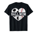 Mom Both Heart Soccer Baseball Sports Mom T-Shirt - Unique Graphic Unisex