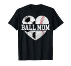 Mom Both Heart Soccer Baseball Sports Mom T-Shirt - Unique Graphic Unisex