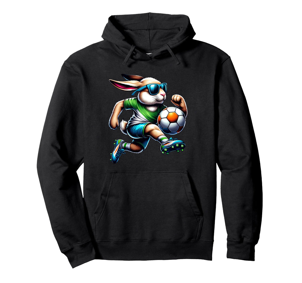Soccer Player Easter Bunny Rabbit Egg Hoodie - Unique Graphic Men Women
