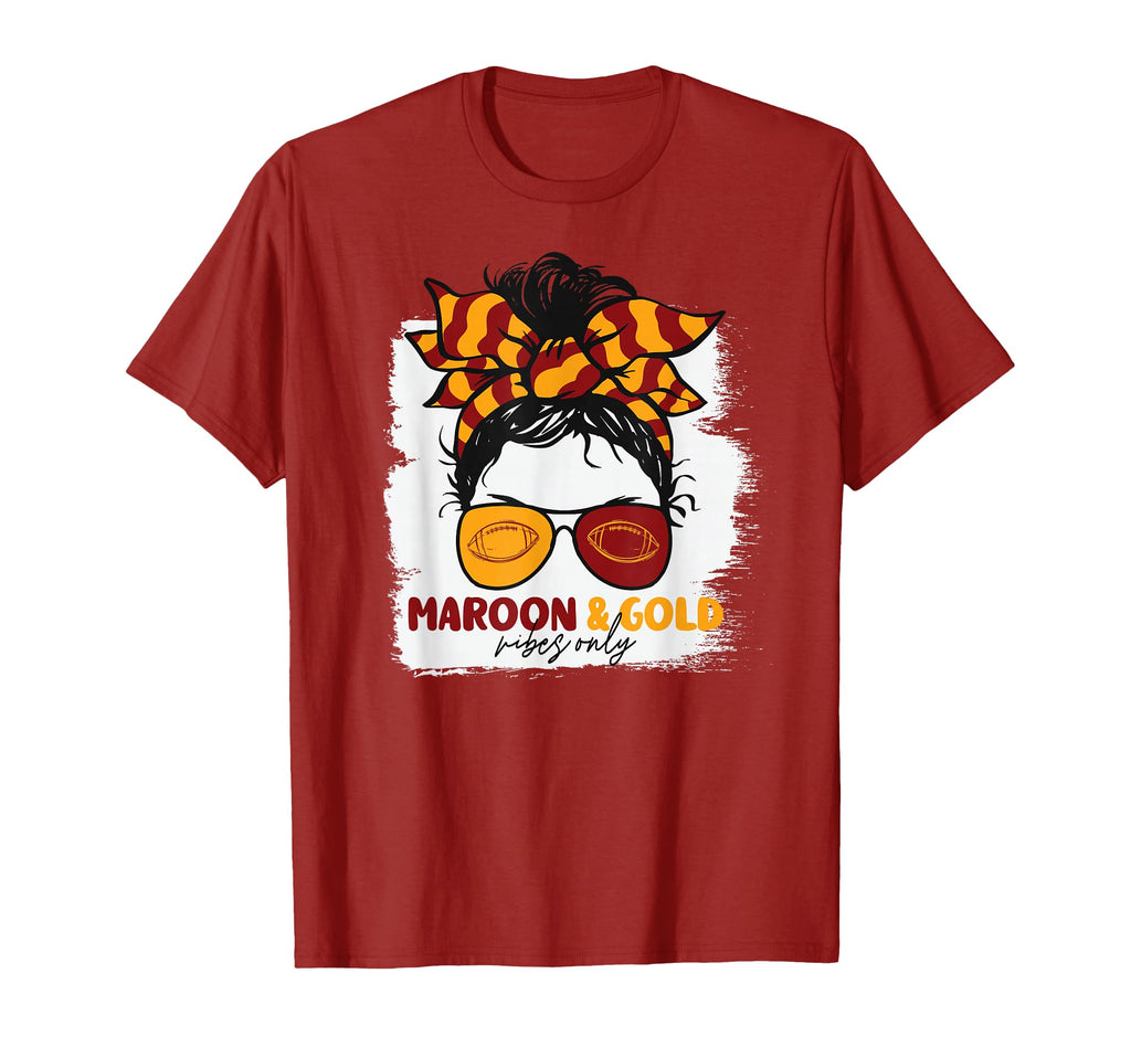 Maroon And Gold Vibes Only Football T-Shirt - Aesthetic Graphic for Adults