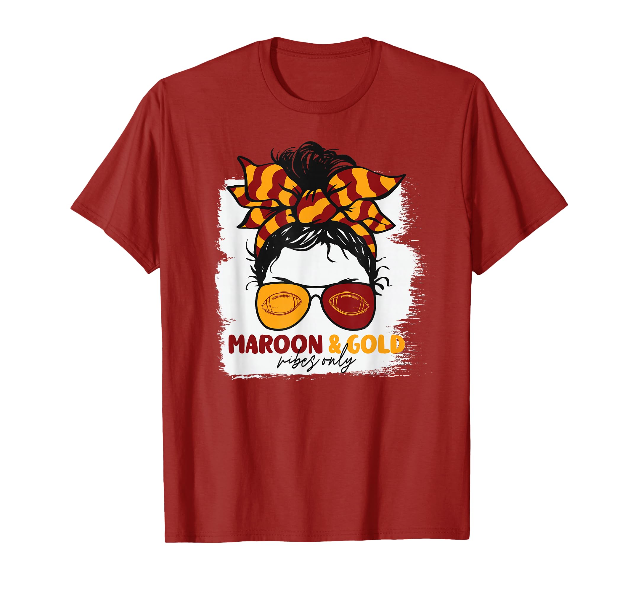 Maroon And Gold Vibes Only Football T-Shirt - Aesthetic Graphic for Adults