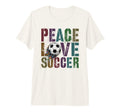 Groovy Peace Love Soccer Kickin Ball T-Shirt - Unique Graphic Men Women