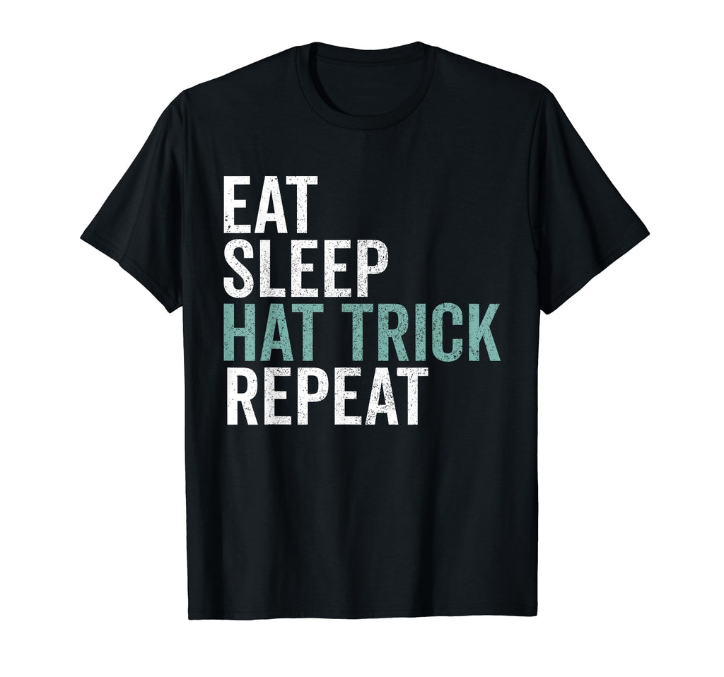 Eat Sleep Hat Trick Repeat Ice Hockey T-Shirt - Unique Graphic Men Women
