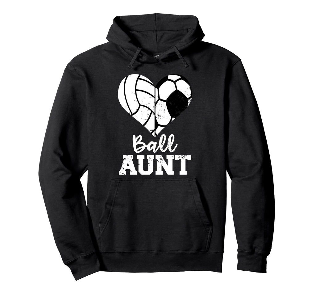 Ball Aunt Heart Funny Soccer Volleyball Aunt Hoodie - Graphic Print Unisex