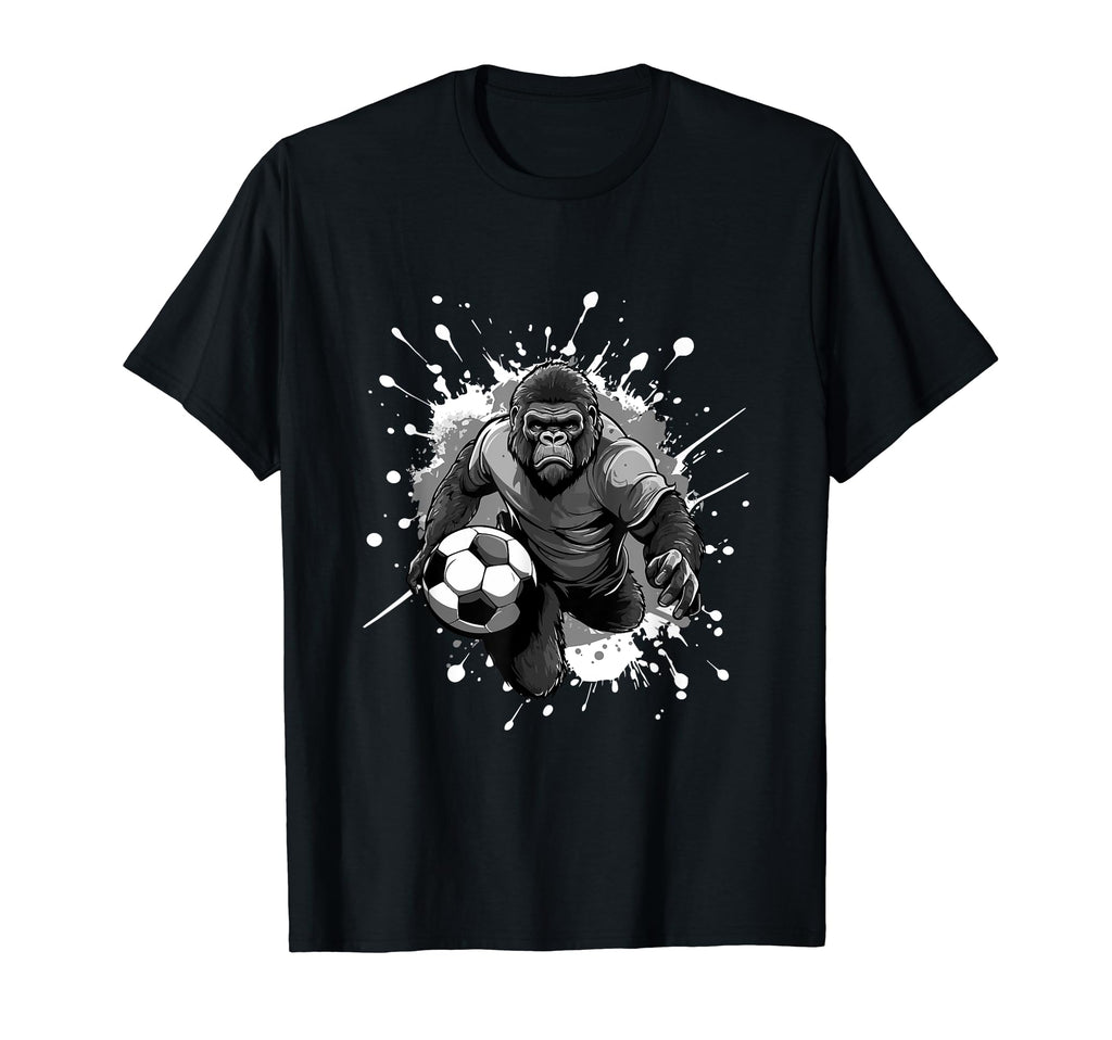 Gorilla Playing Soccer Sports Team Animal T-Shirt - Novelty Apparel Unisex