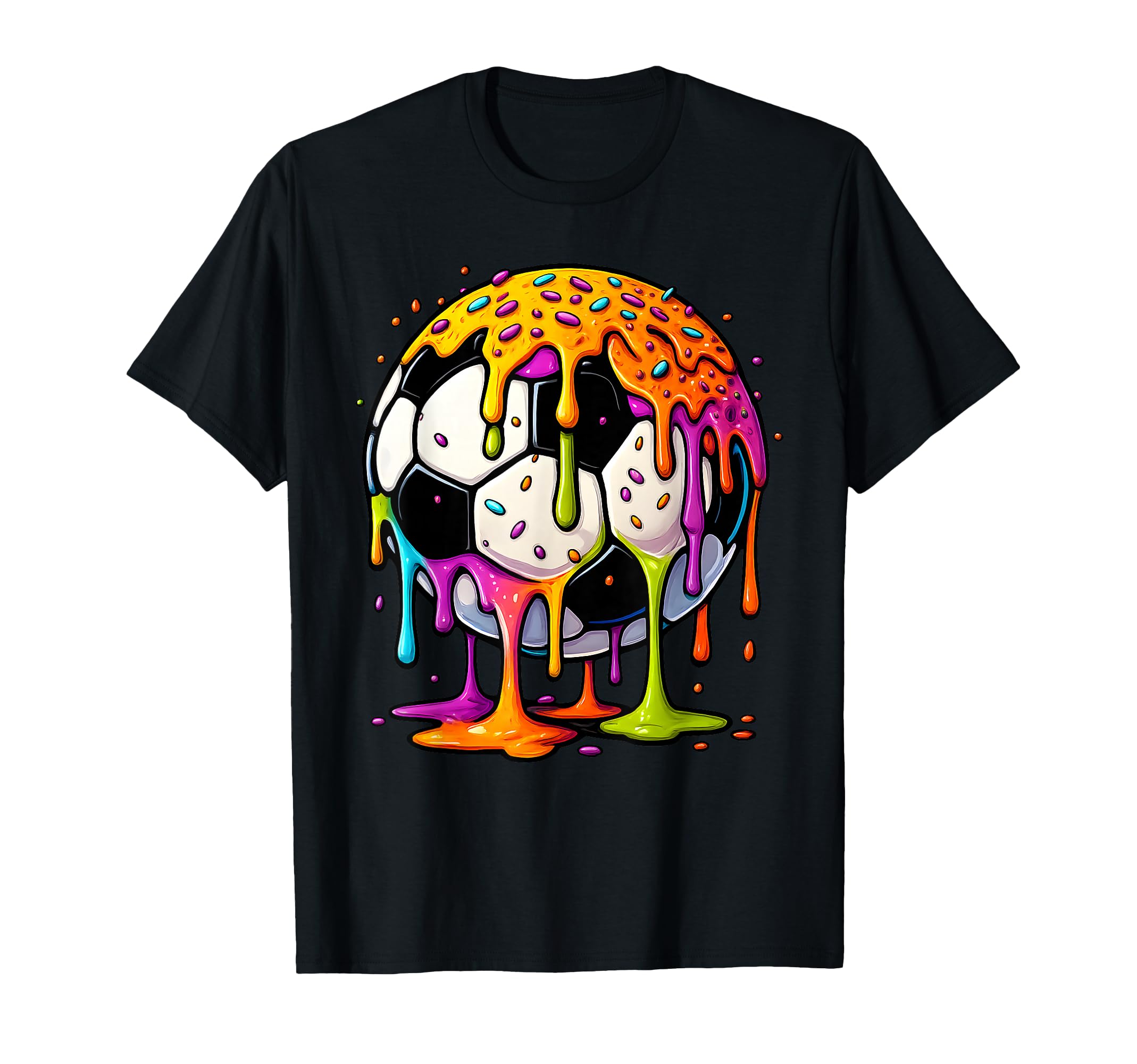 Colorful Dripping Soccer Art T-Shirt - Casual Everyday Wear Men Women