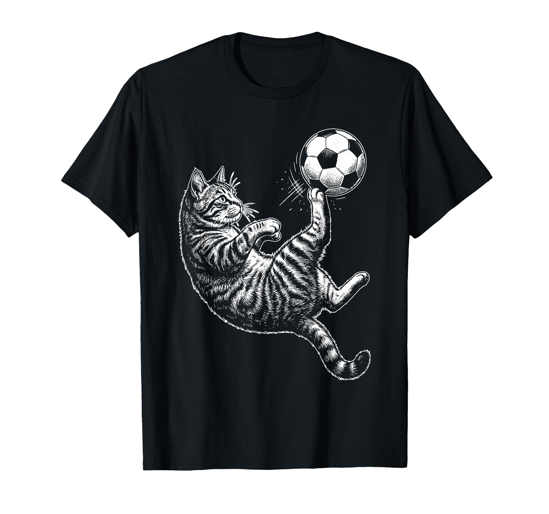 Funny Soccer Cat Kicking Ball T-Shirt - Fun Novelty Design Men Women