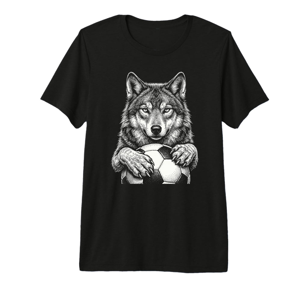Black White Wolf Holding Ball Nature T-Shirt - Minimalist Print Men Women