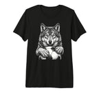 Black White Wolf Holding Ball Nature T-Shirt - Minimalist Print Men Women