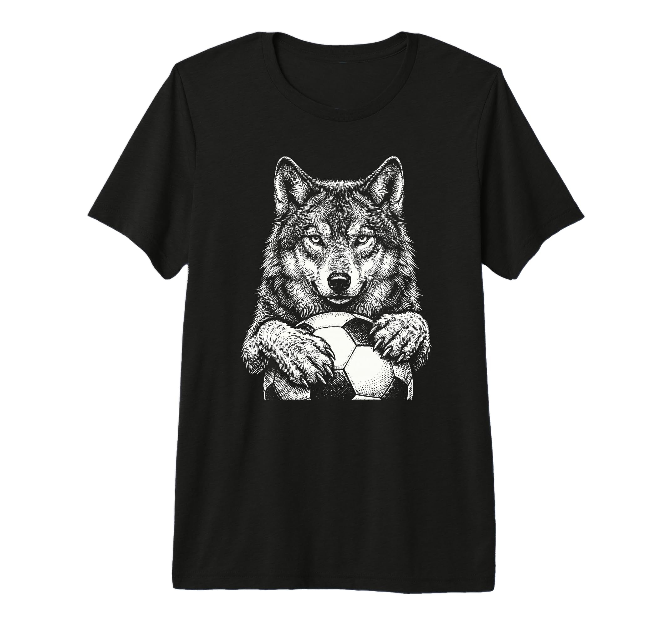 Black White Wolf Holding Ball Nature T-Shirt - Minimalist Print Men Women
