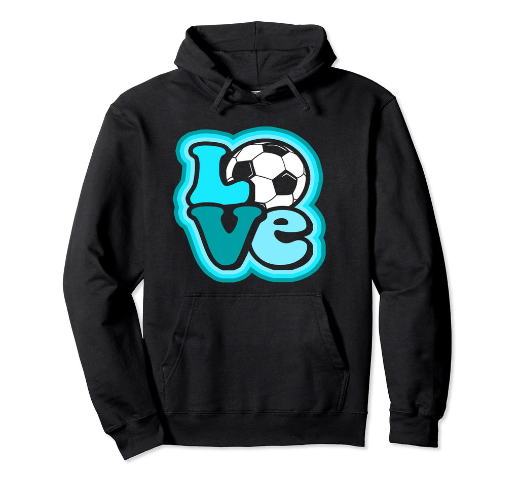 Soccer Love Teen Turquoise Blue Hoodie - Novelty Apparel for Adults
