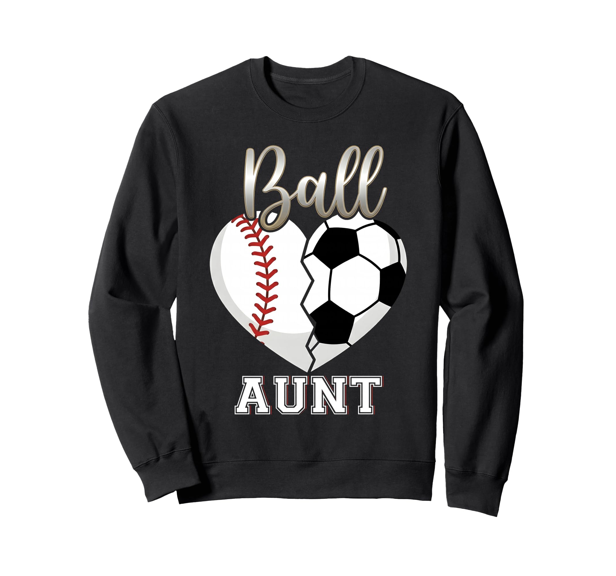 Ball Aunt Baseball Soccer Heart Sweatshirt - Minimalist Print for Adults