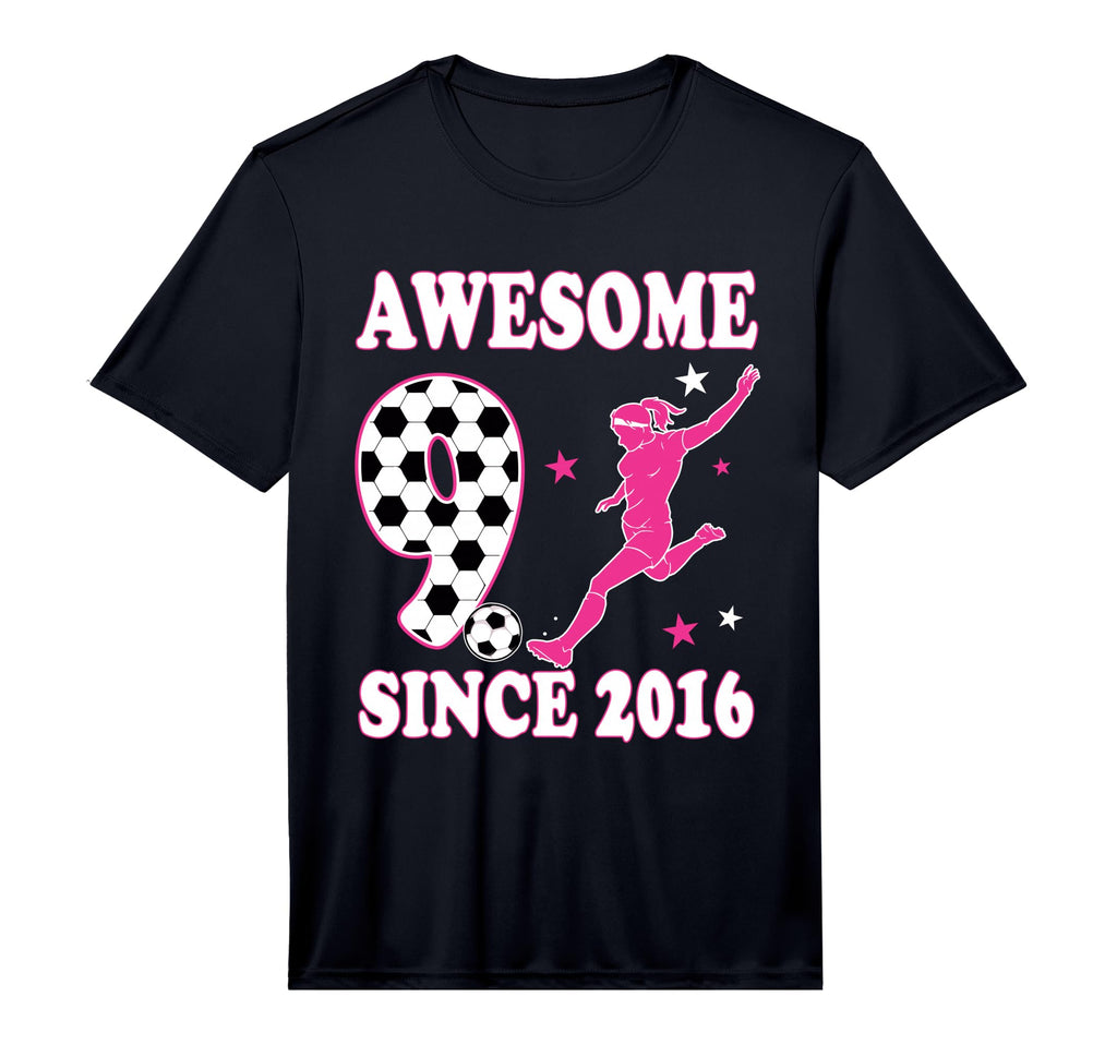 Awesome 9 Since 2016 Birthday Soccer 9 Year T-Shirt - Graphic Print Unisex