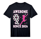 Awesome 9 Since 2016 Birthday Soccer 9 Year T-Shirt - Graphic Print Unisex