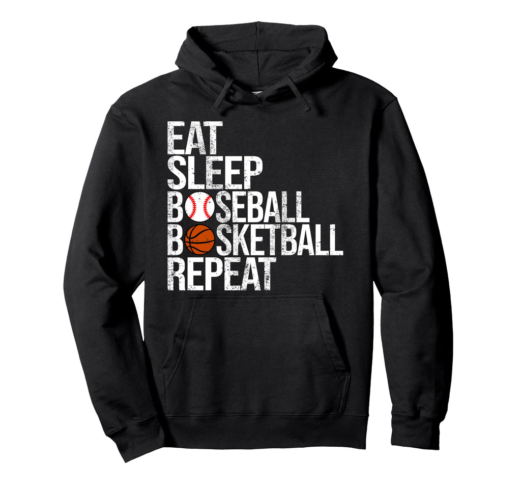 Eat Sleep Baseball Basketball Repeat Funny Hoodie - Novelty Apparel Unisex