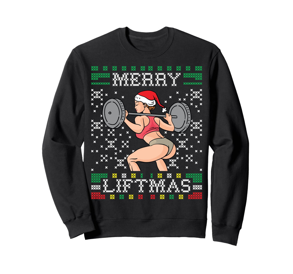 Merry Liftmas Ugly Miss Santa Gym Sweatshirt - Graphic Print for Adults