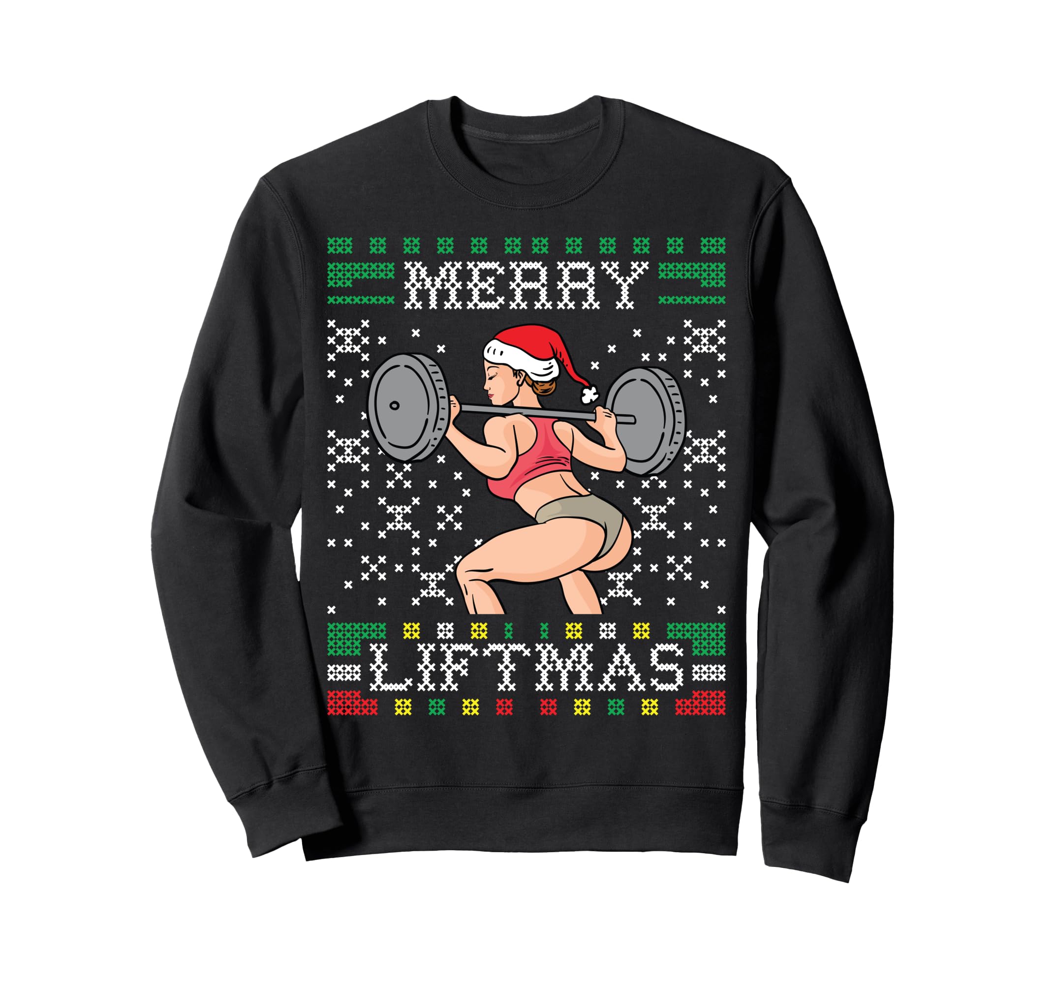 Merry Liftmas Ugly Miss Santa Gym Sweatshirt - Graphic Print for Adults