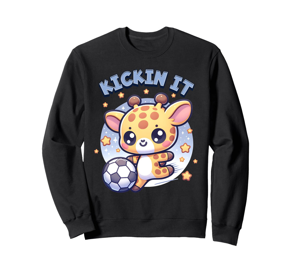 Kickin It Soccer Player Giraffe Ball Sweatshirt - Unique Graphic Unisex