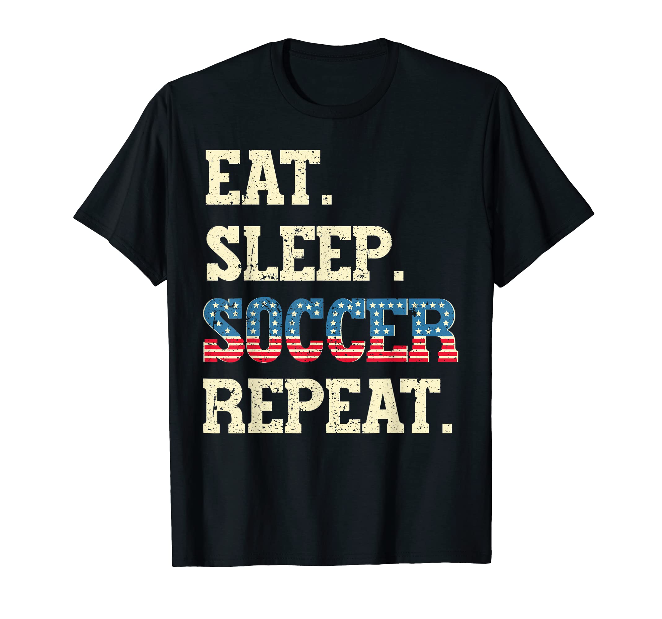 Usa American Flag Soccer Eat Sleep T-Shirt - Minimalist Print for Adults