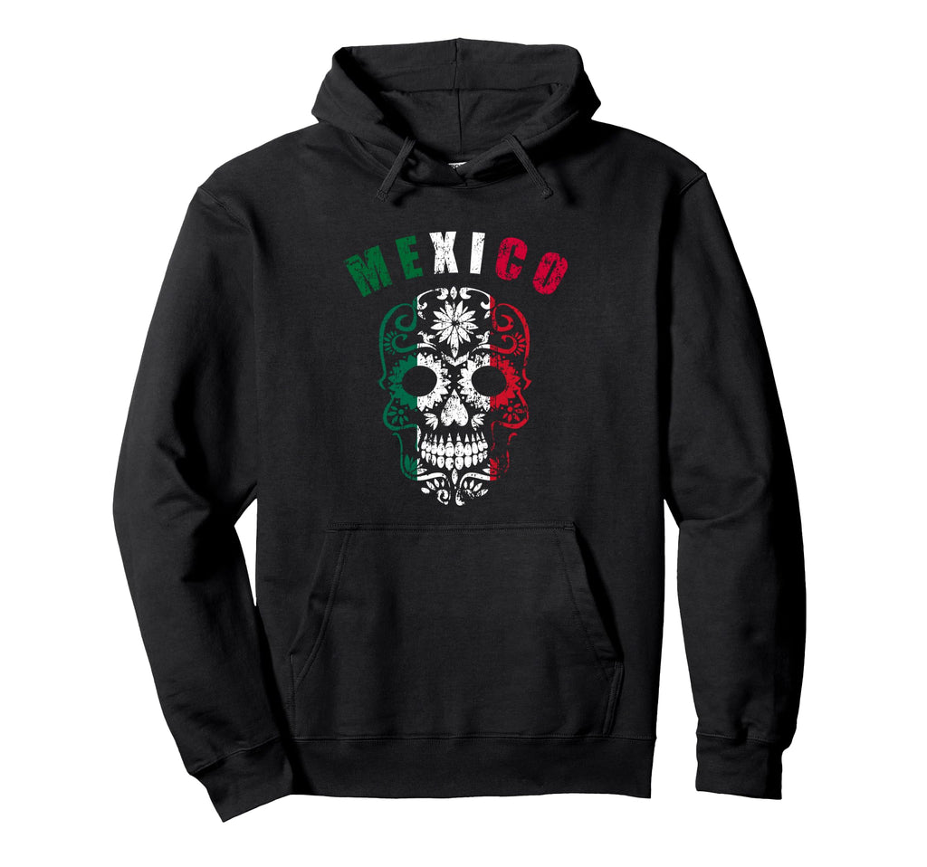 Mexico Sugar Flower Skull Distressed Hoodie - Aesthetic Graphic Unisex