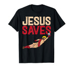 Jesus Saves Soccer Football Goalie T-Shirt - Minimalist Print Men Women