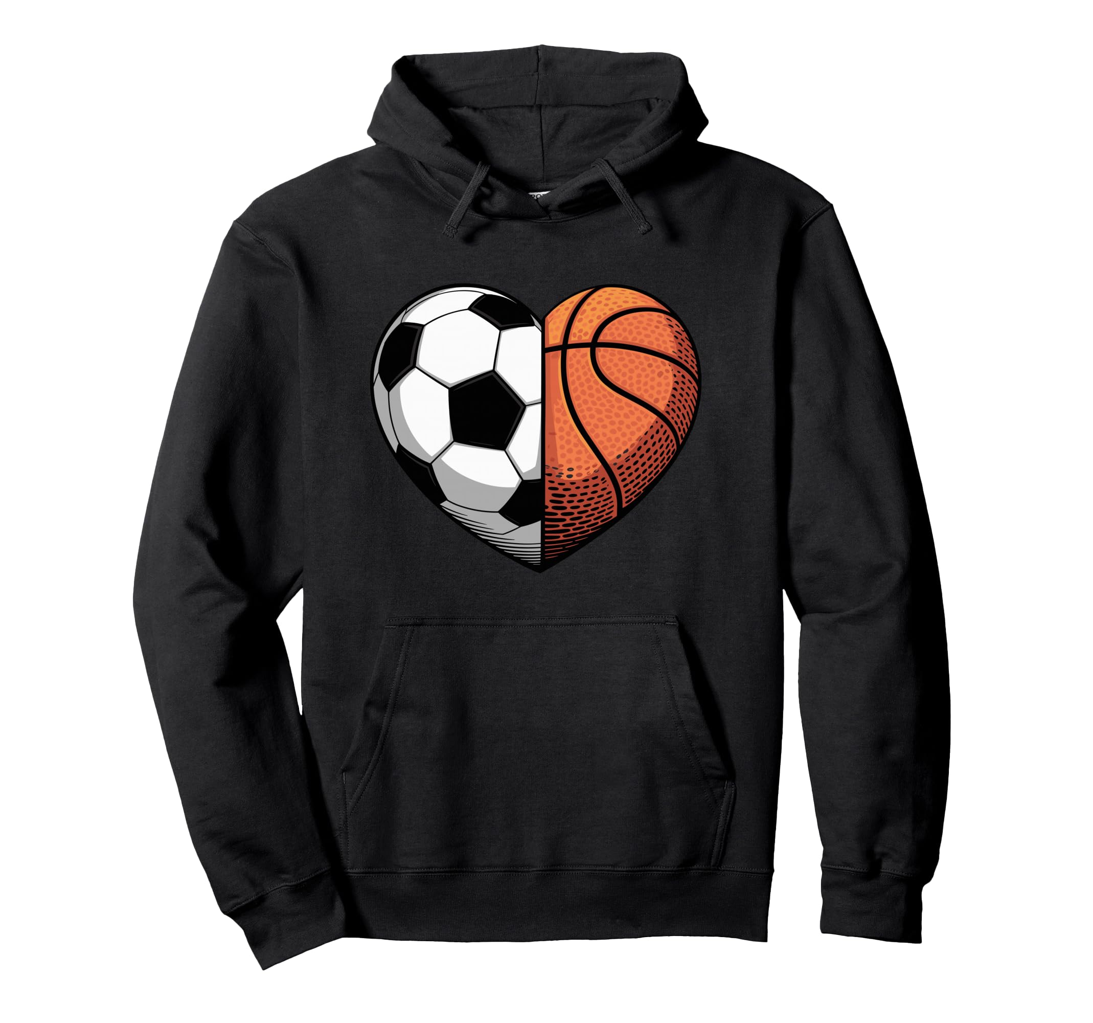 Soccer And Basketball Heart Sports Hoodie - Novelty Apparel for Adults