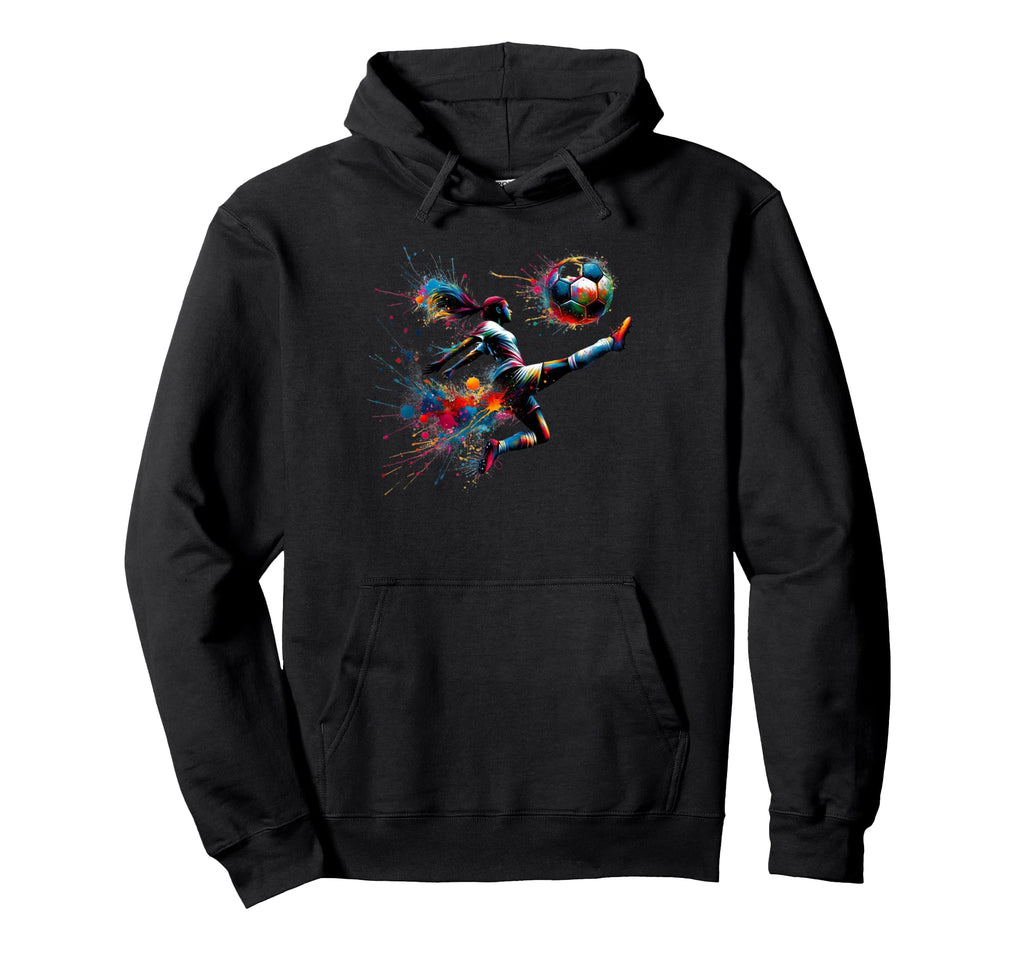 Soccer Player Kicking Ball Colorful Hoodie - Aesthetic Graphic for Adults