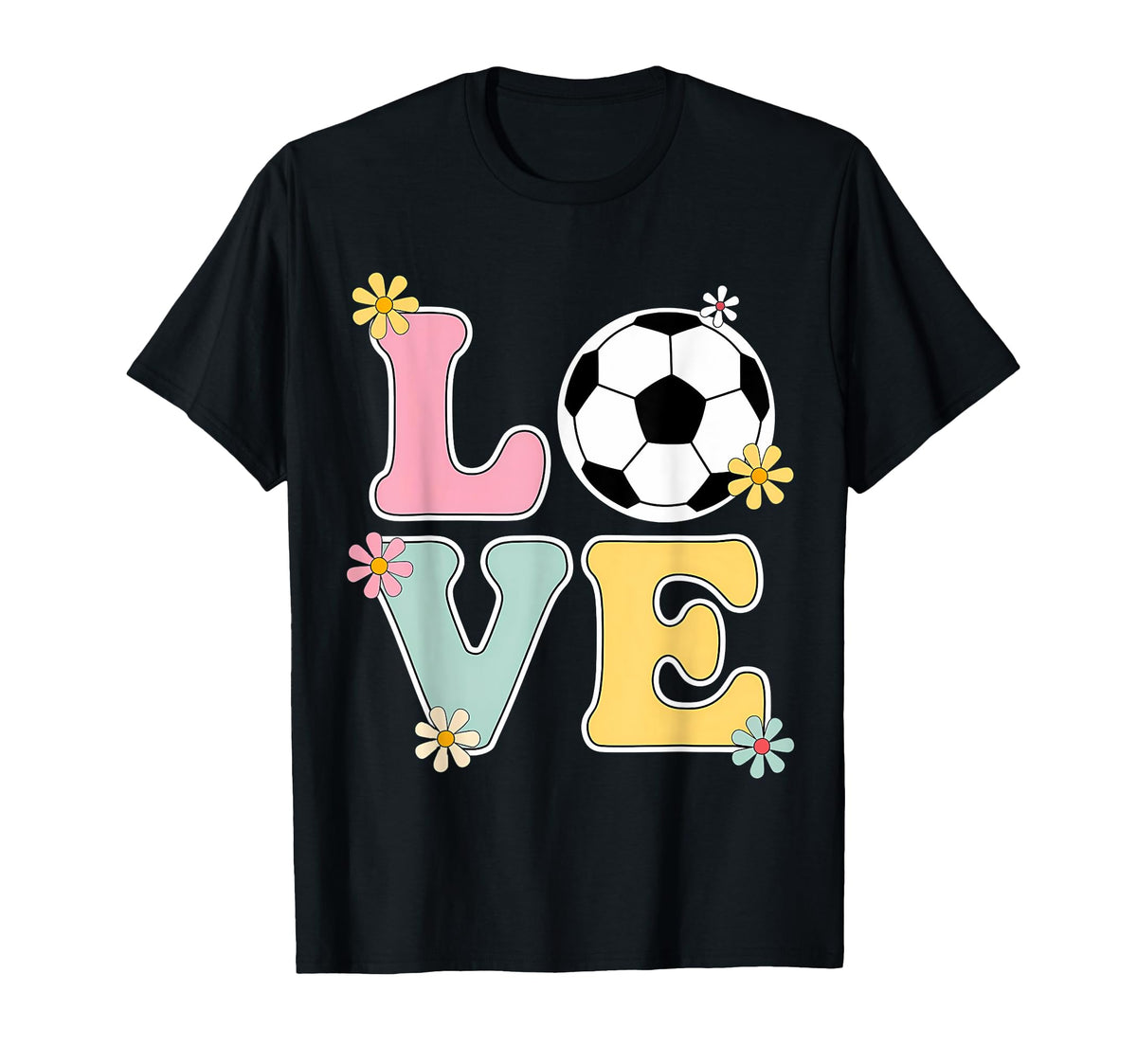 Colorful Love Soccer Floral Accents T-Shirt - Novelty Apparel Men Women