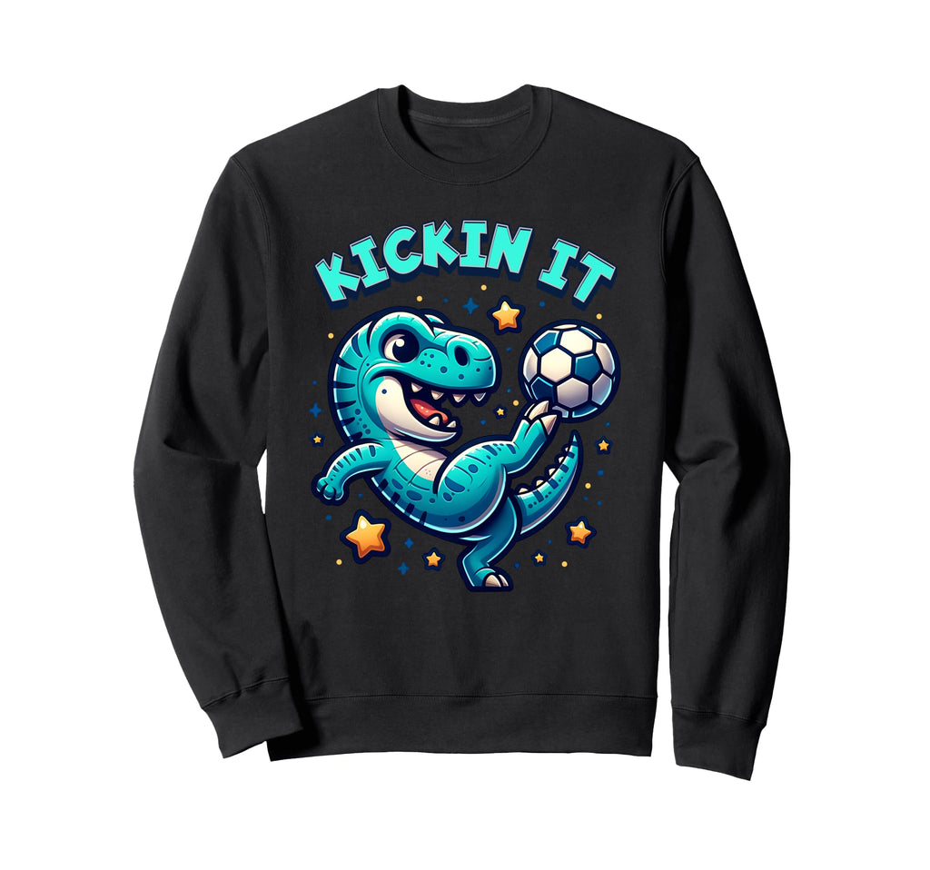 T Rex Dinosaur Soccer Player Ball Sweatshirt - Unique Graphic for Adults