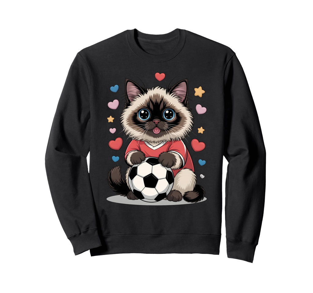 Kawaii Soccer Cat Just Who Loves Sweatshirt - Custom Art Print for Adults