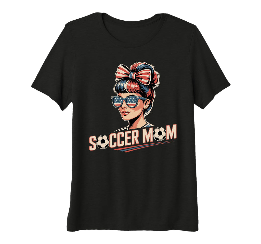 Womens Patriotic Soccer Mom American Flag T-Shirt - Graphic Print Unisex