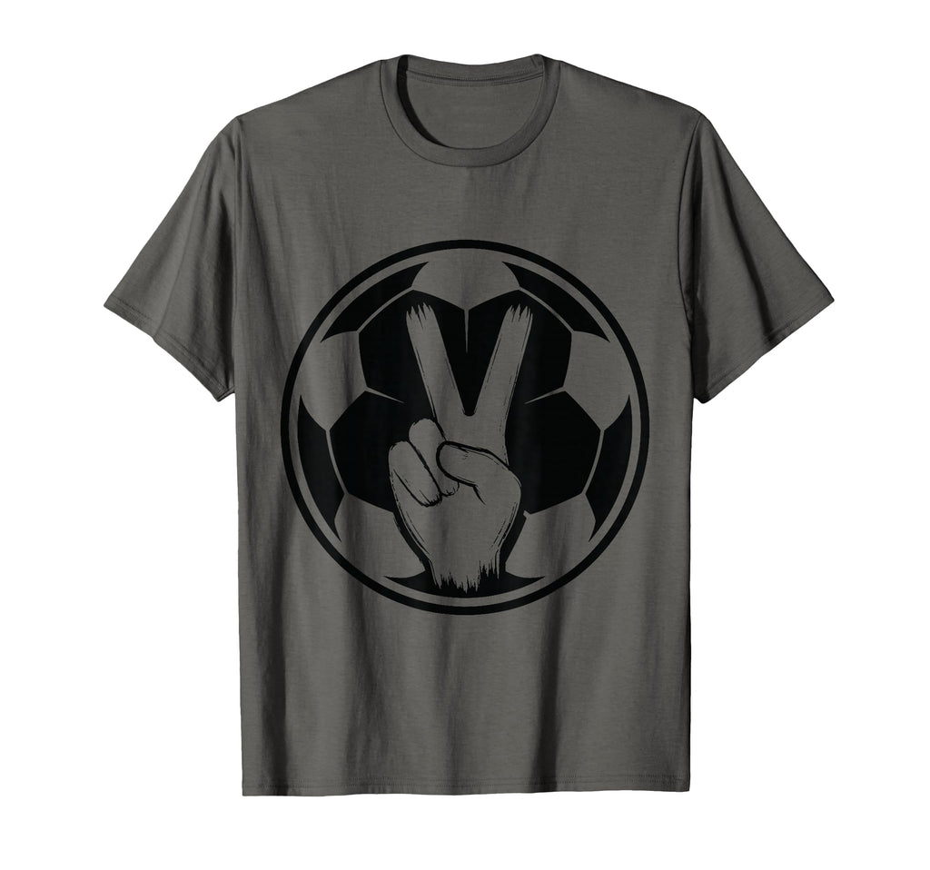 Soccer Peace Sign V Fingers Ball T-Shirt - Casual Everyday Wear Men Women