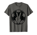 Soccer Peace Sign V Fingers Ball T-Shirt - Casual Everyday Wear Men Women