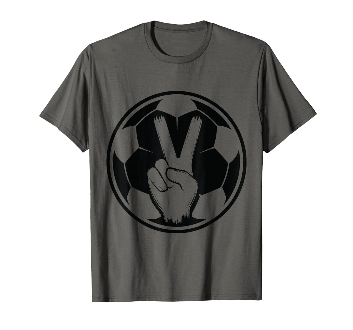 Soccer Peace Sign V Fingers Ball T-Shirt - Casual Everyday Wear Men Women